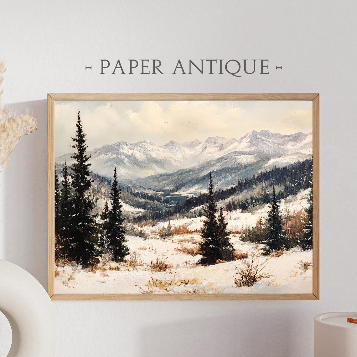 Snowy Mountain Peaks Evergreen Valley Winter Landscape Poster