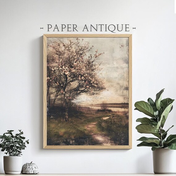 Vintage Inspired Spring Tree By The Lake Art Print