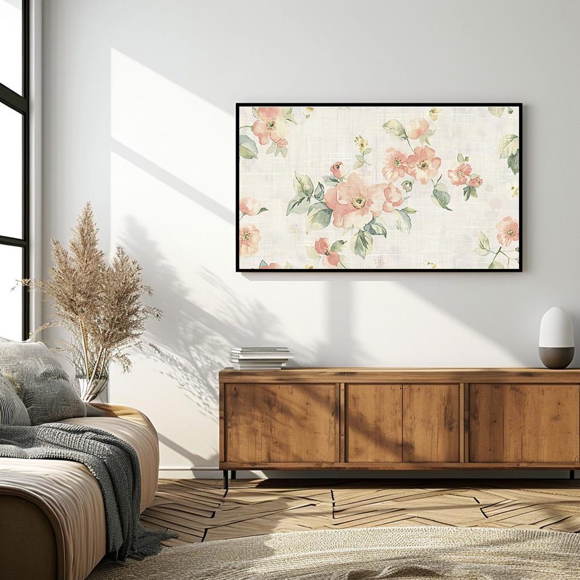 Soft Vintage Pink Floral Pattern Botanical Linen Texture Poster - Image 4