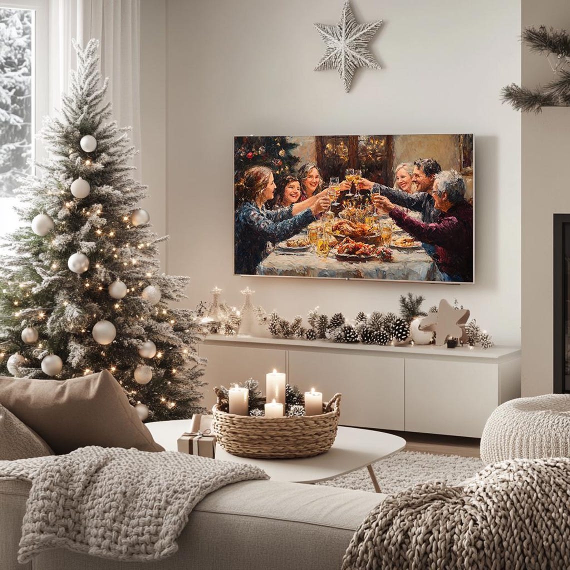 Family Christmas Dinner Toasting Festive Gathering Painting Poster - Image 5