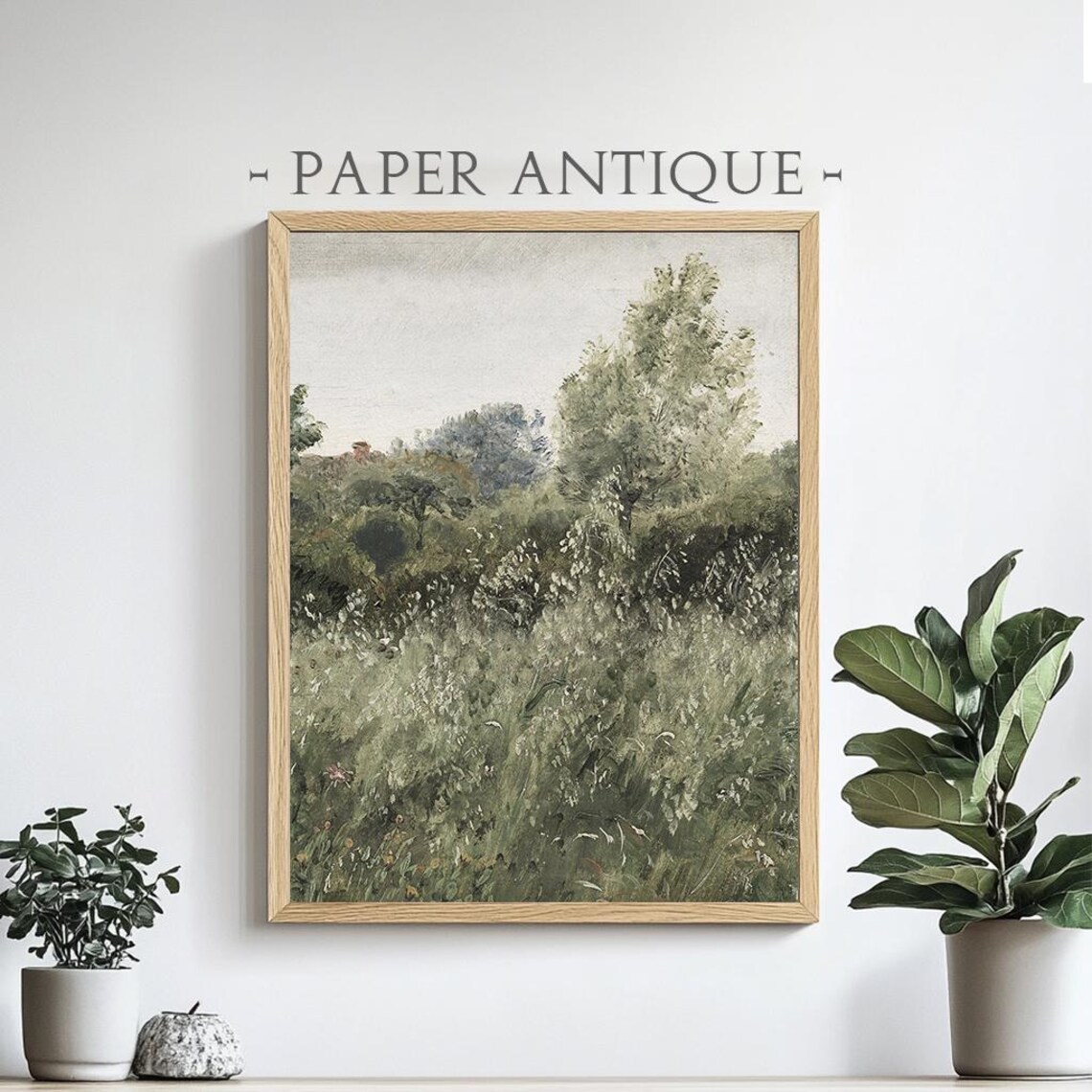 Lush Greenery Oil Painting, Rustic Botanical Decor