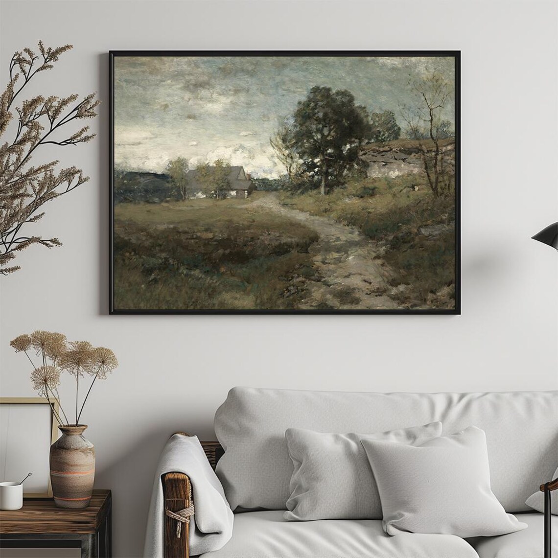 Rustic Country House with Trees and Path Vintage Painting Poster - Image 5