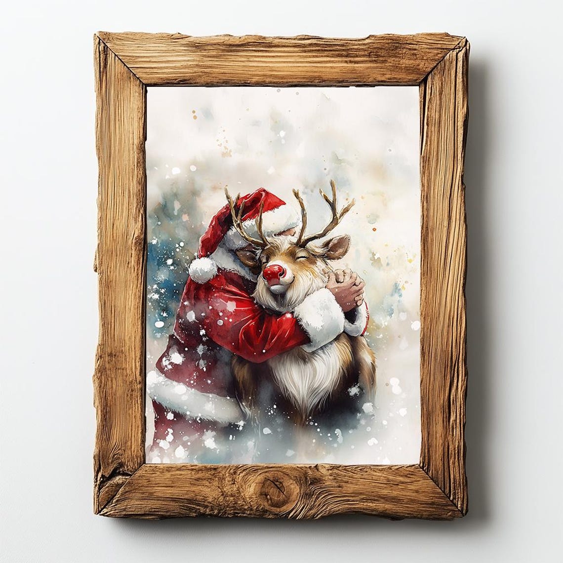 Santa Claus Hugging Reindeer Heartwarming Christmas Scene Poster - Image 2