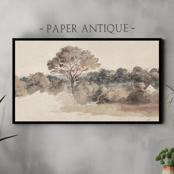 Frame Tv Art Subtle Watercolor Trees And Landscape Pastel Painting Minimalist Style Soft Natural Tones Rustic Art For Frame Tv