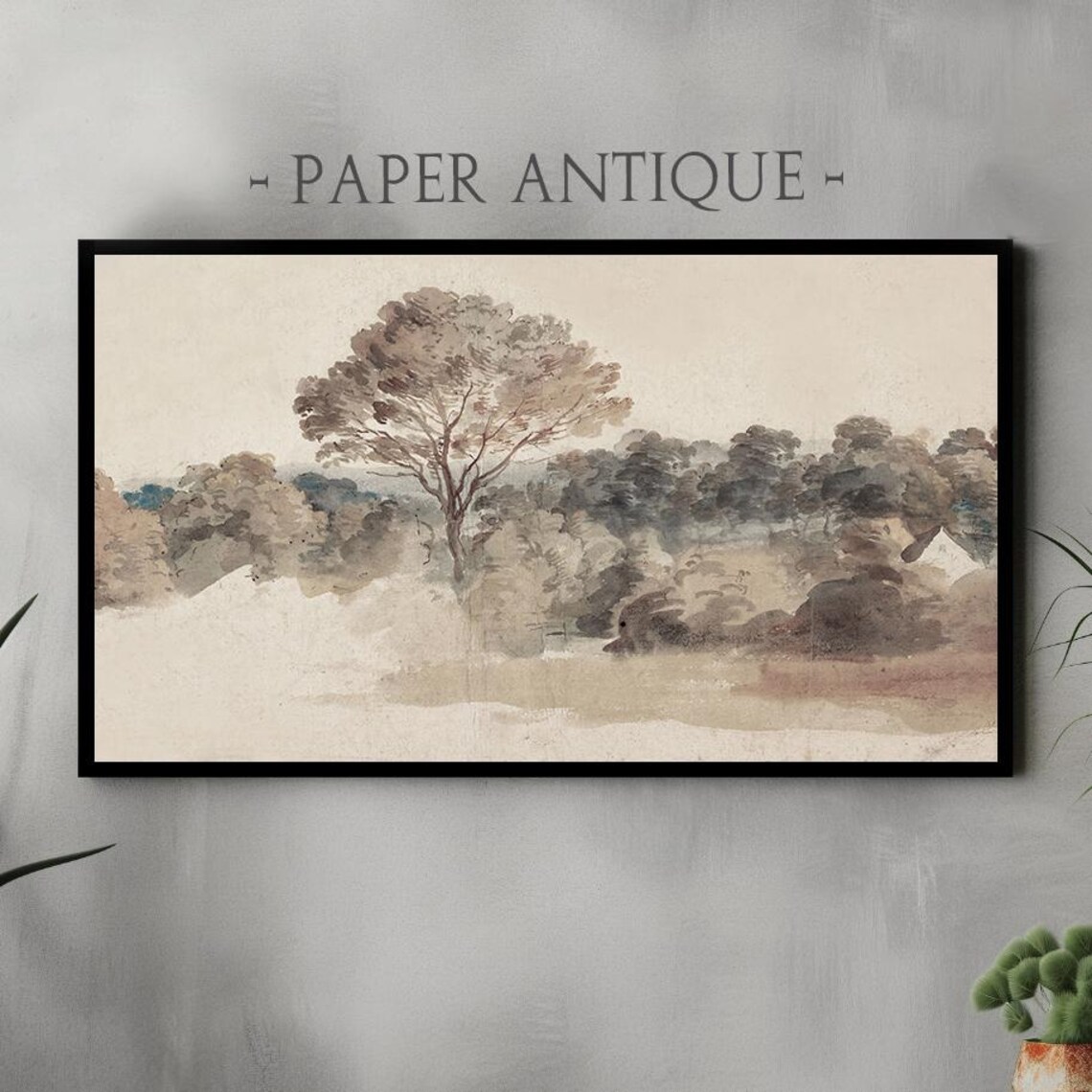 Pastel Watercolor Trees Landscape Soft Beige Nature Painting Poster