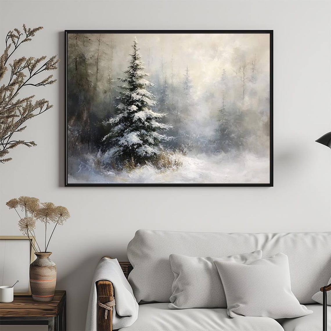Serene Snowy Pine Tree Misty Winter Forest Calm Landscape Poster - Image 5