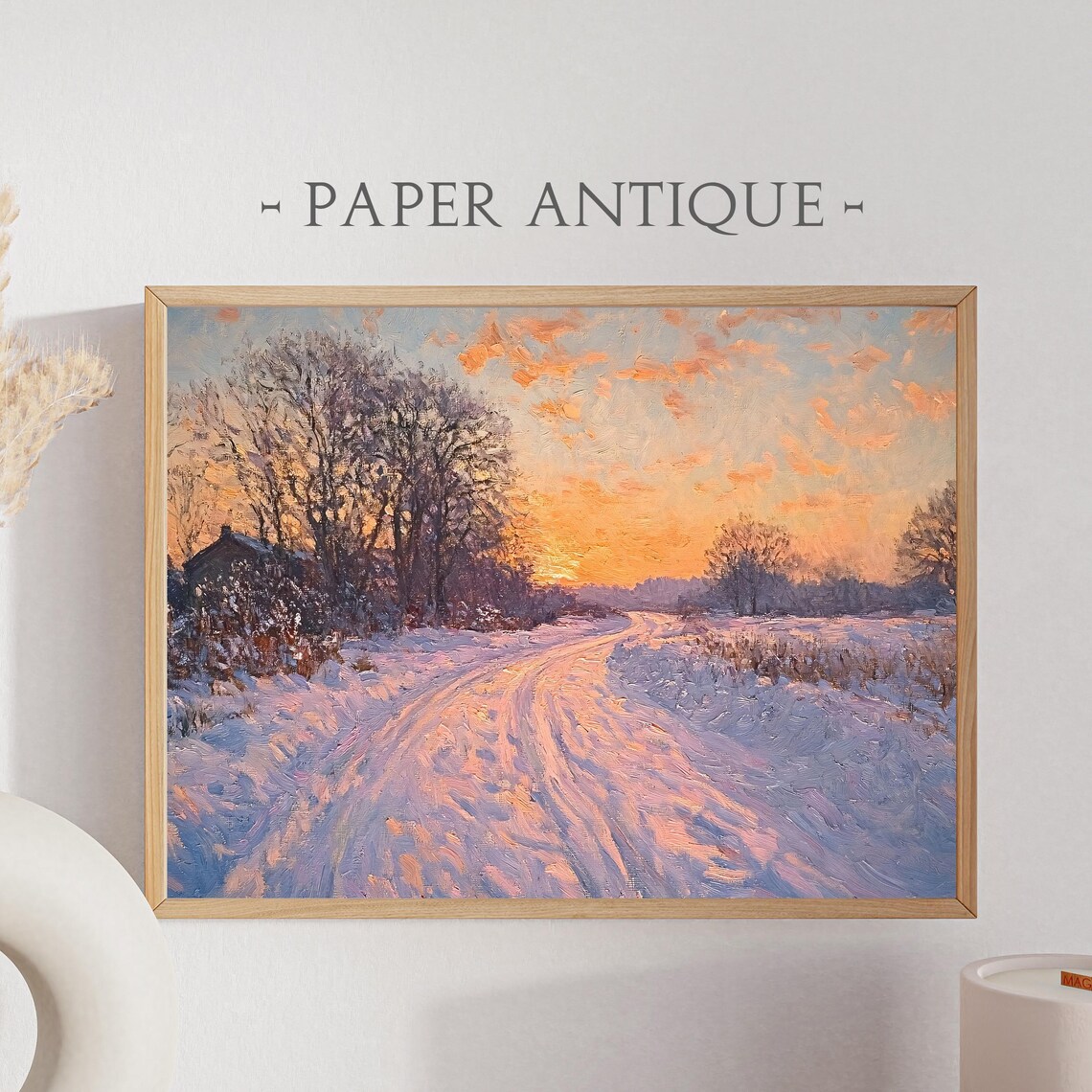 Snowy Winter Sunset Landscape Impressionist Oil Painting Poster