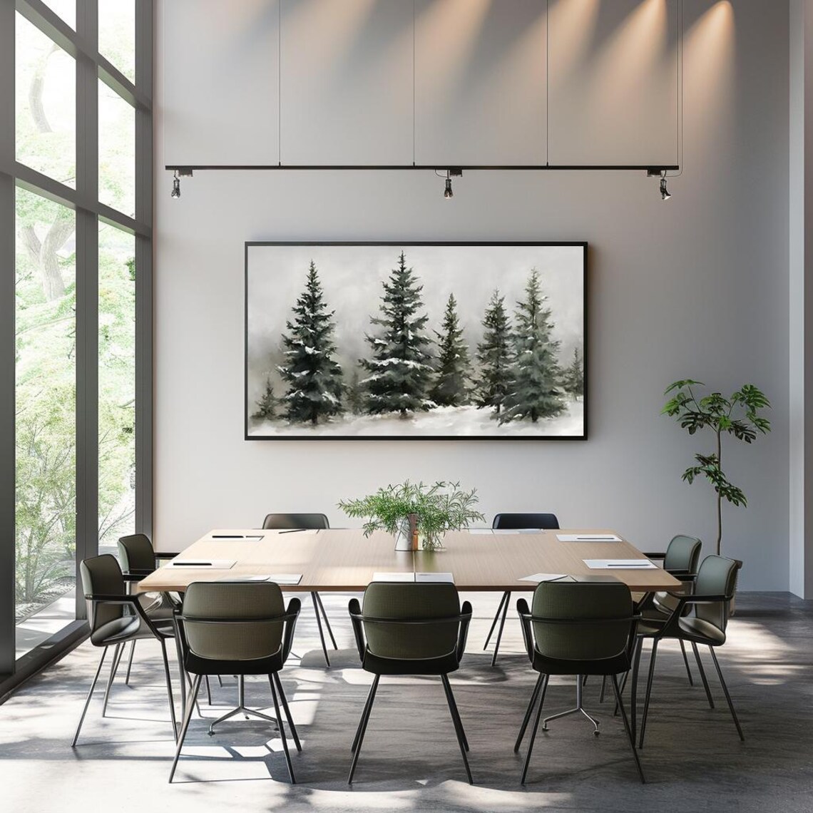 Serene Snowy Pine Trees Watercolor Winter Landscape Art Poster - Image 3