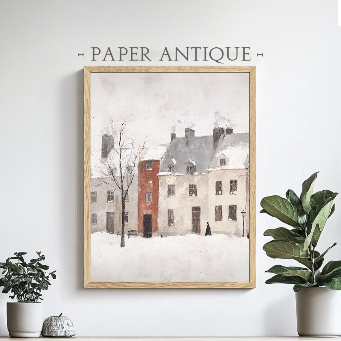 Snowy Winter City Street With Historic Houses Oil Painting Poster