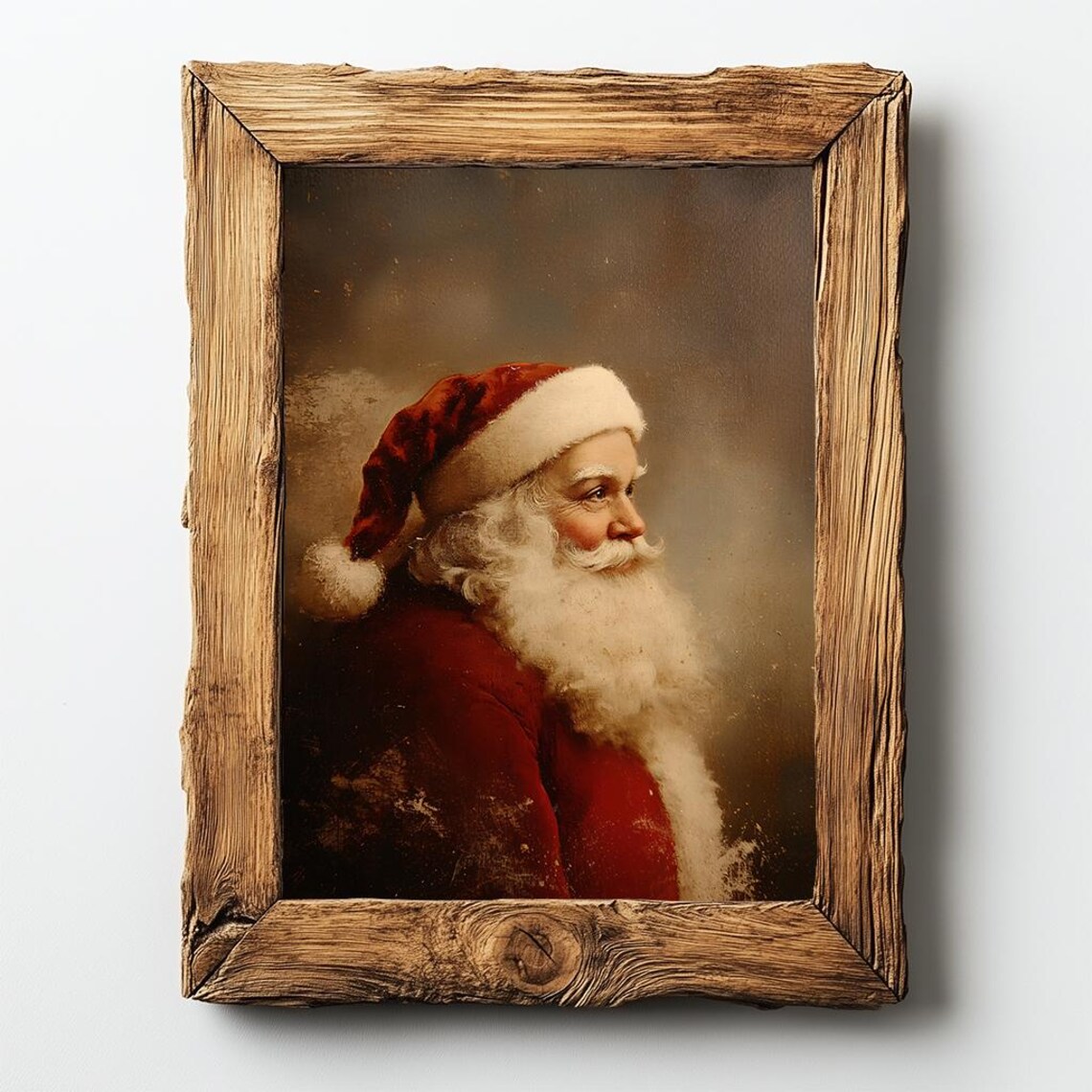 Santa Claus In Red Suit Profile Portrait Moody Vintage Painting Poster - Image 2