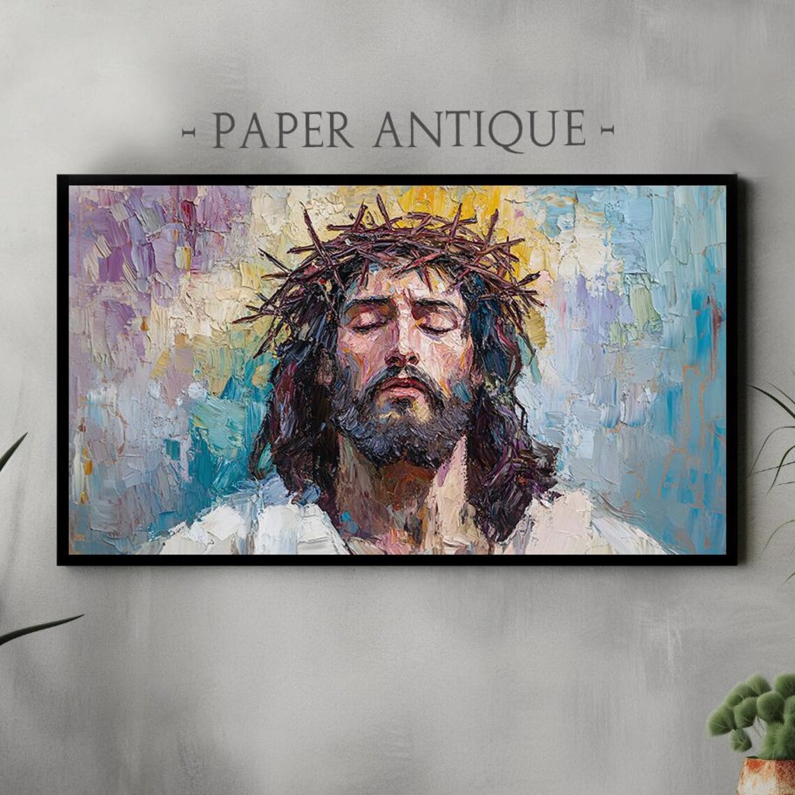 Jesus Christ Crown of Thorns Impasto Oil Painting Religious Art Poster