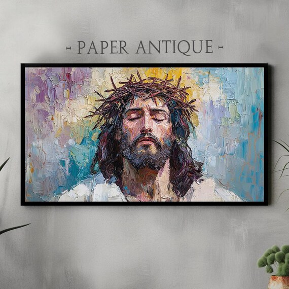 Jesus Christ Crown of Thorns Impasto Oil Painting Religious Art Poster