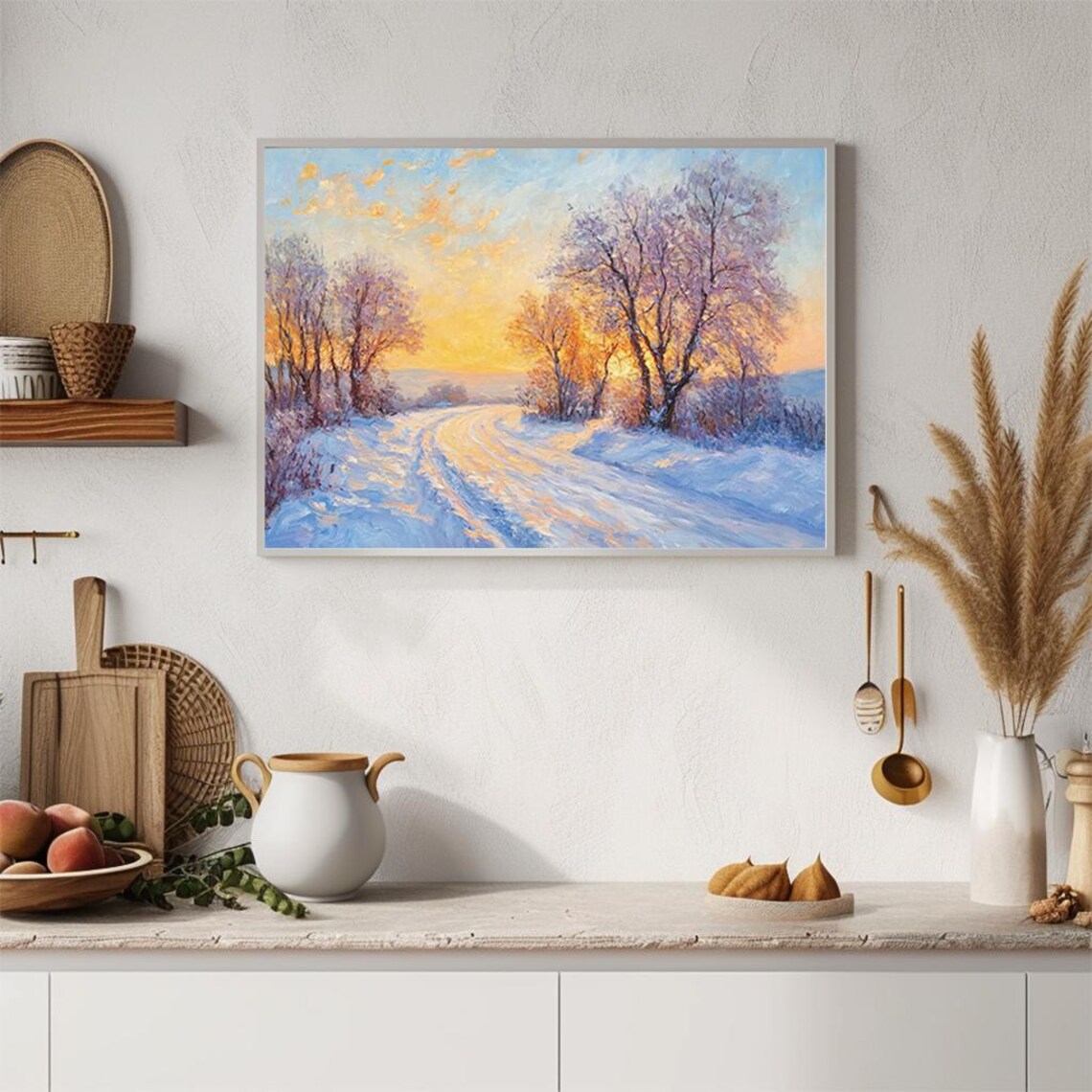 Winter Sunset Landscape Snowy Road Golden Oil Painting Holiday Poster - Image 4