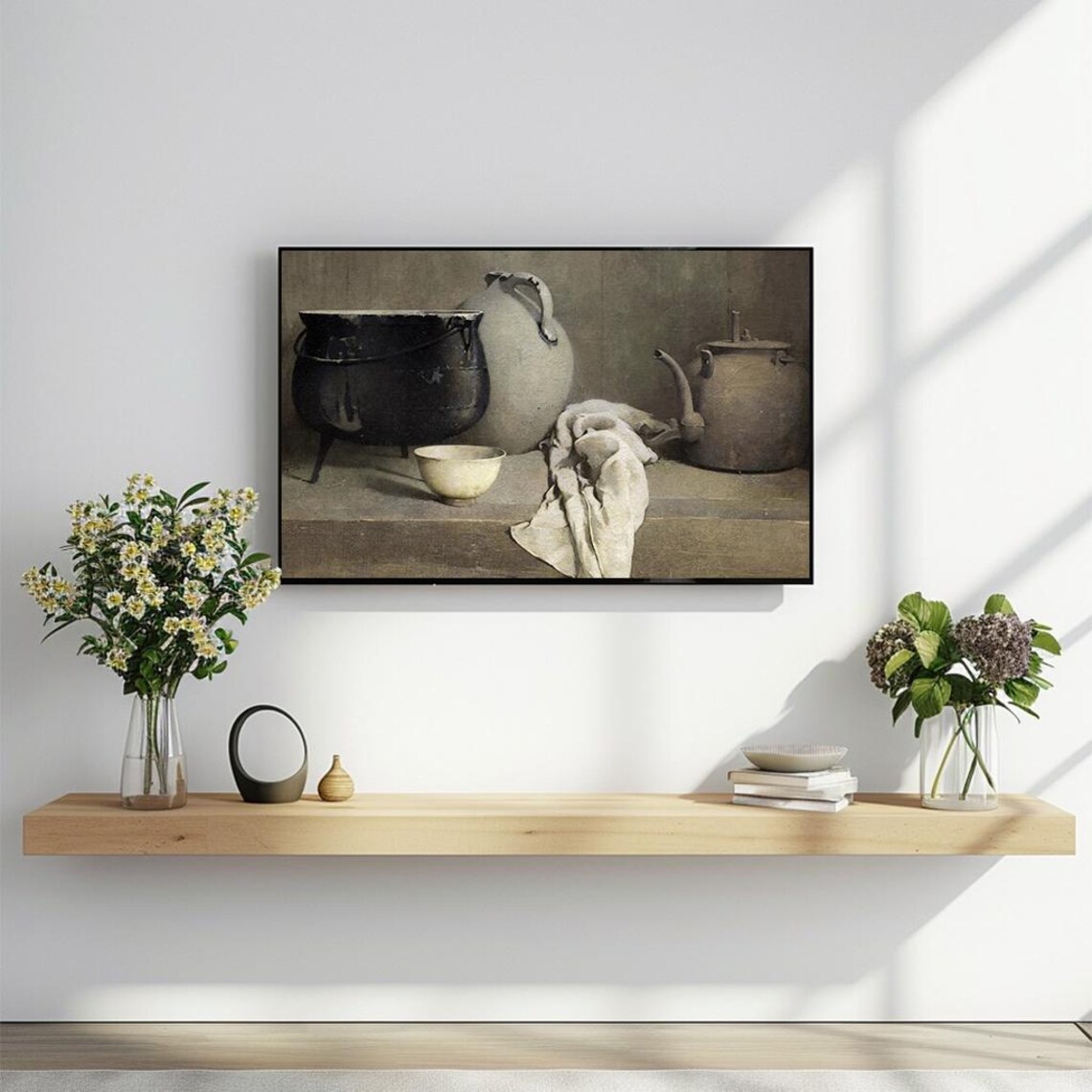 Rustic Kitchen Still Life Kettle Jug Vintage Oil Painting Poster - Image 2