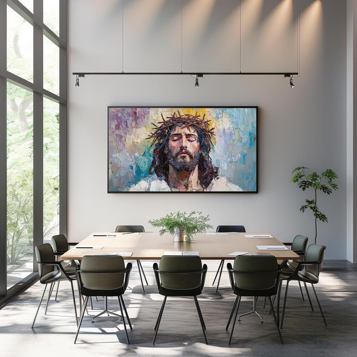 Jesus Christ Crown of Thorns Impasto Oil Painting Religious Art Poster - Image 3