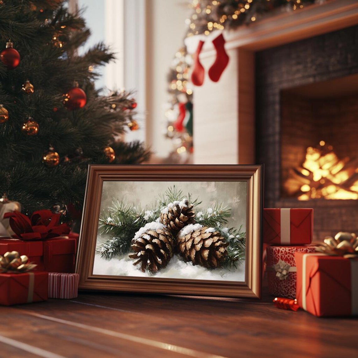 Snowy Pinecones With Evergreen Branches, Victorian Style - Image 3