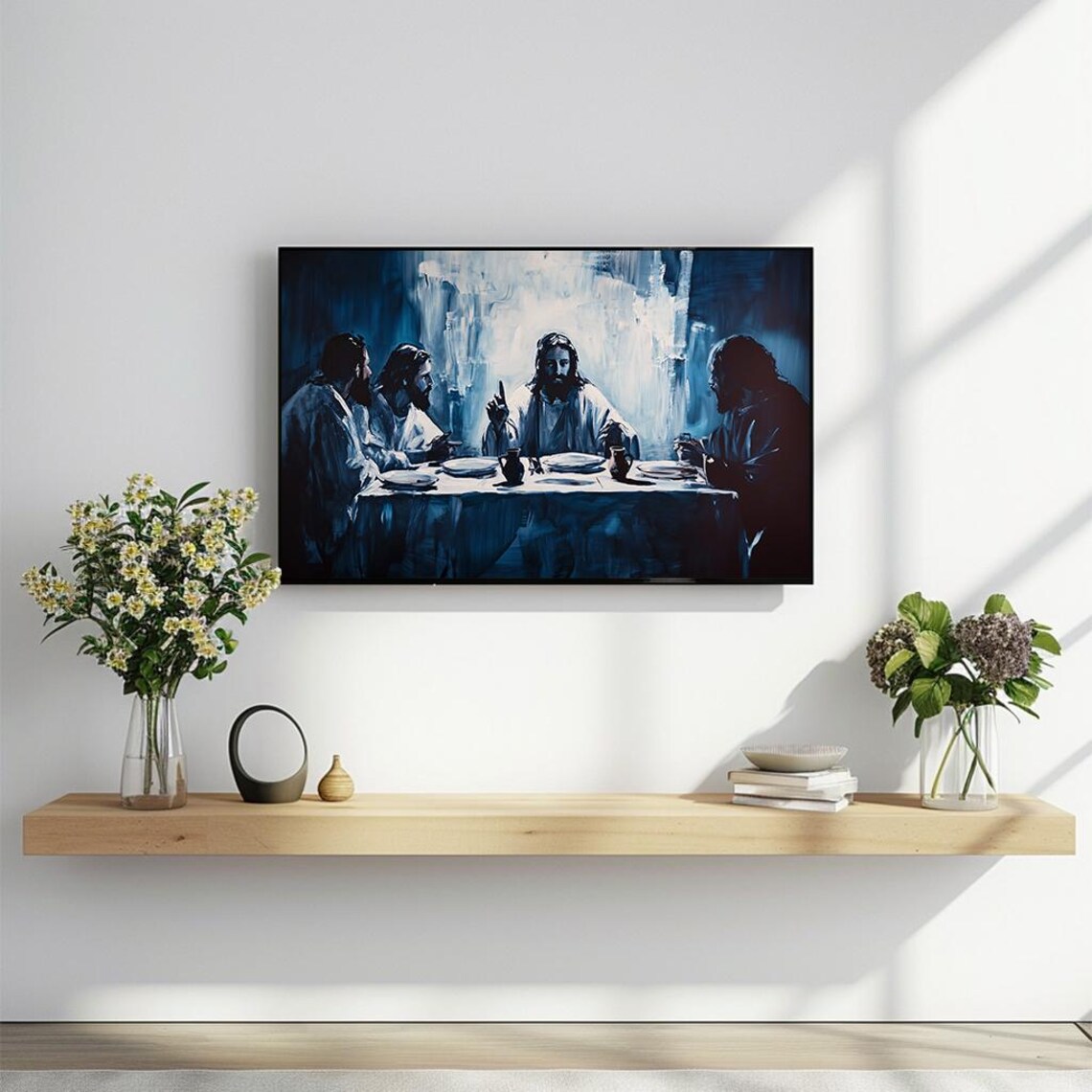 Last Supper Jesus Disciples Table Blue Expressionist Art Poster - Image 2