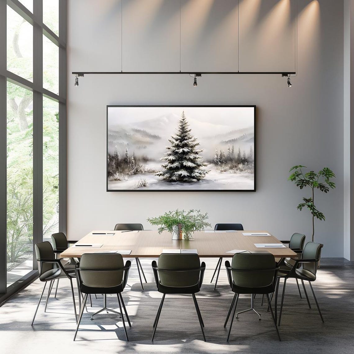 Tranquil Snowy Pine Tree in Misty Winter Woodland Scene Art Poster - Image 3
