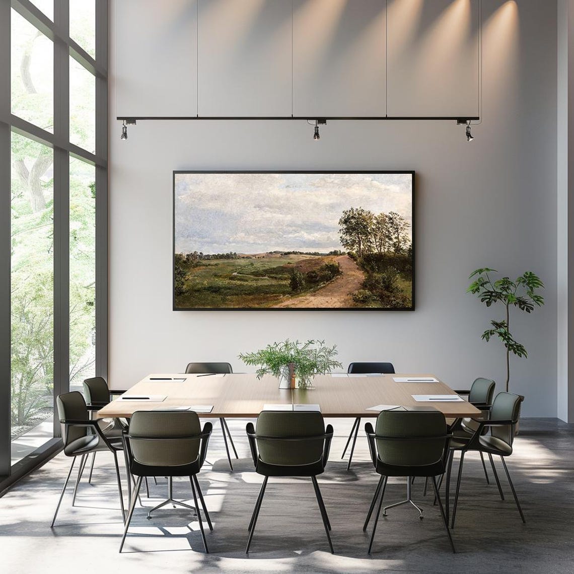Winding Country Path Through Green Meadows Classic Landscape Poster - Image 3