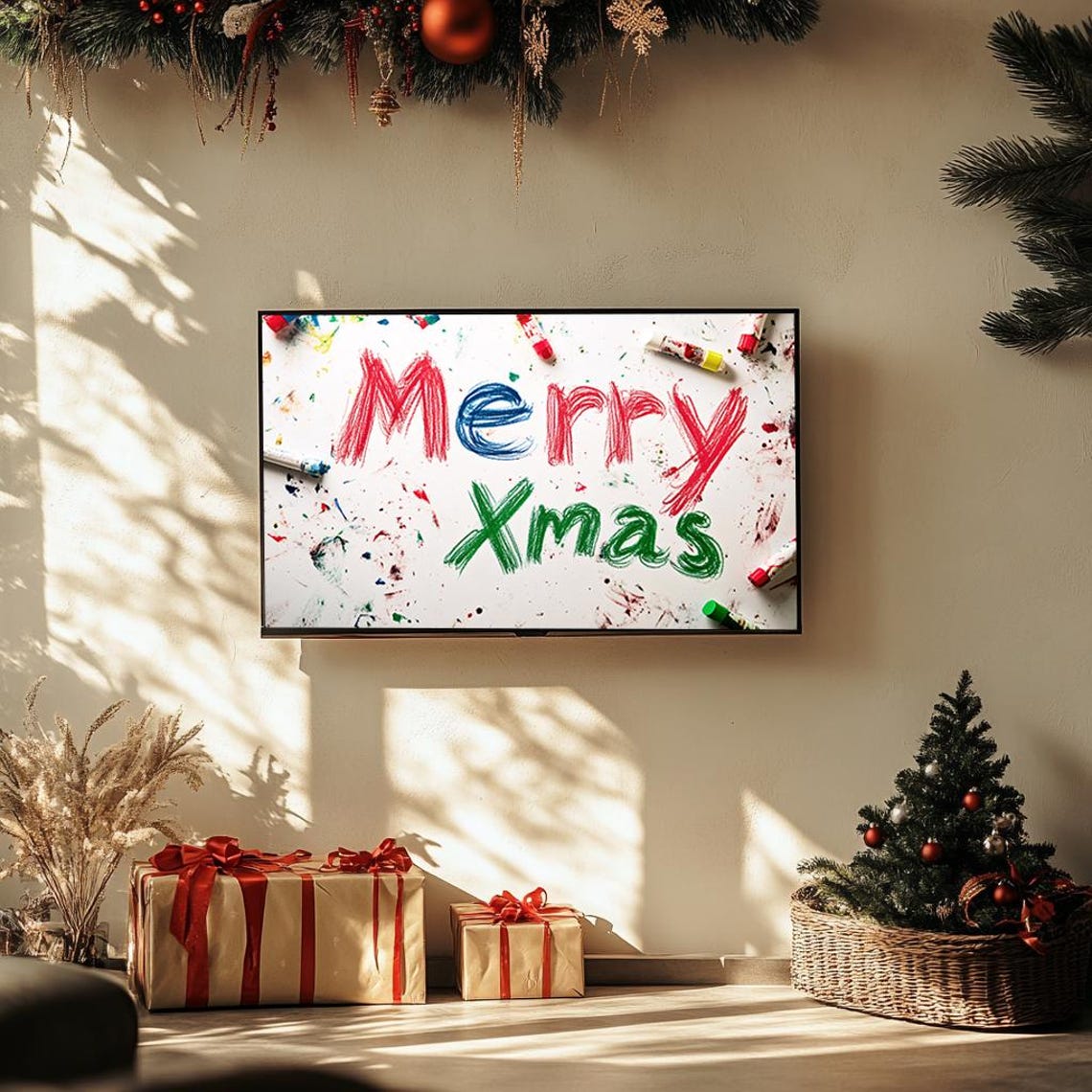 Merry Xmas Hand Drawn Crayon Typography Playful Holiday Poster - Image 3