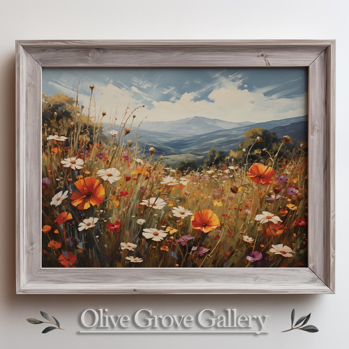 Wildflower Mountain Meadow Painting Poppy Daisy Field Nature Poster