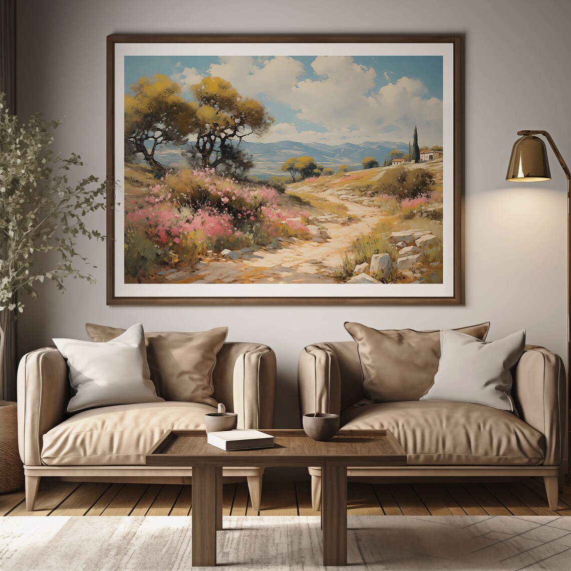 Sunny Country Lane with Wildflowers and Farmhouse Oil Painting Poster - Image 2