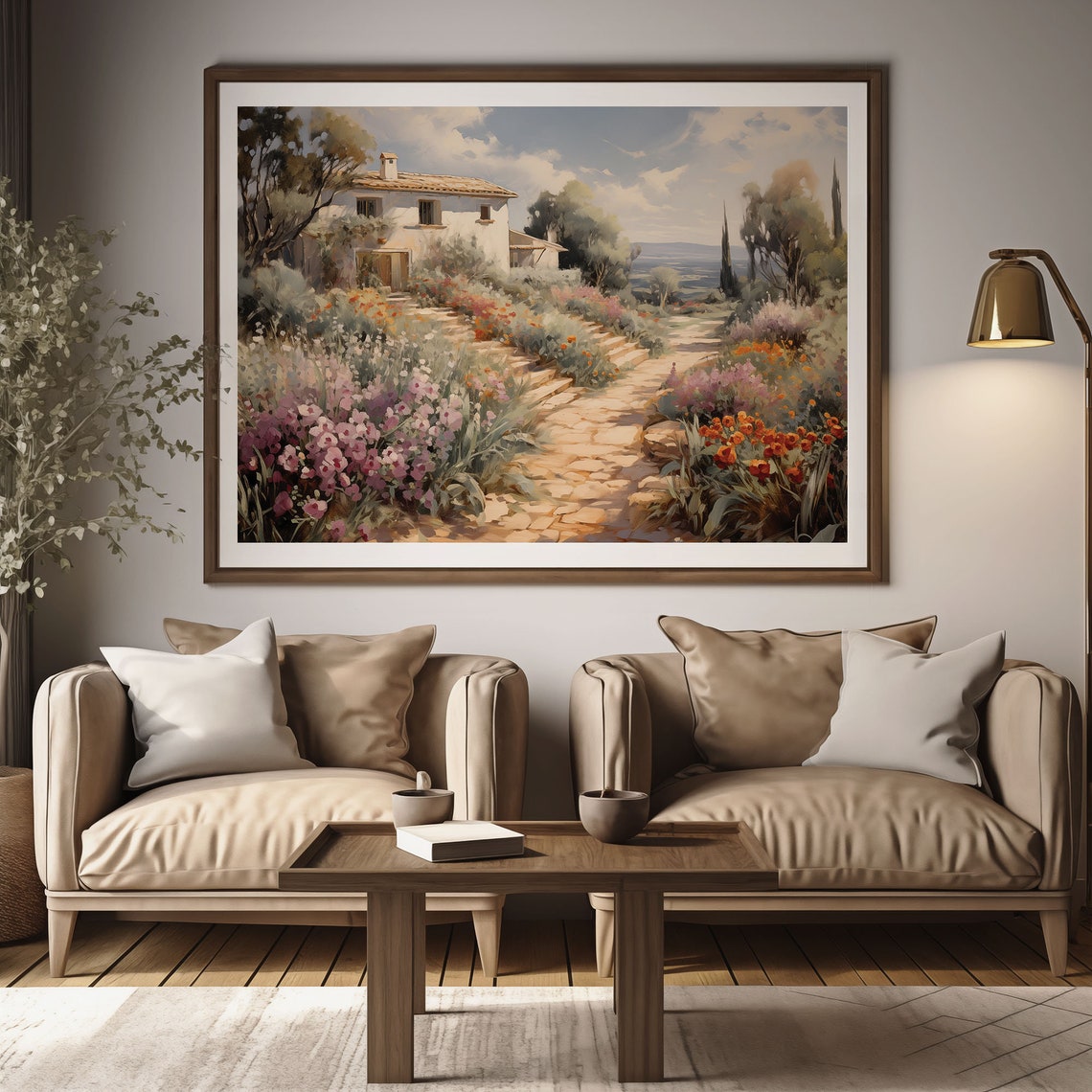 Tuscan Villa Garden Path With Blooming Flowers Cypress Vintage Poster - Image 2