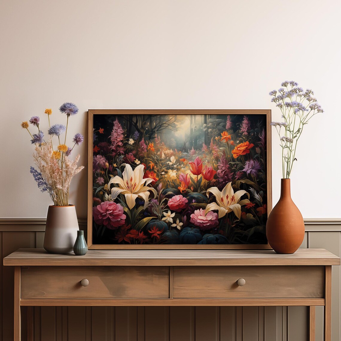 Elegant Moody Dark Floral Lily Peony Bouquet Drama Still Life Poster - Image 3