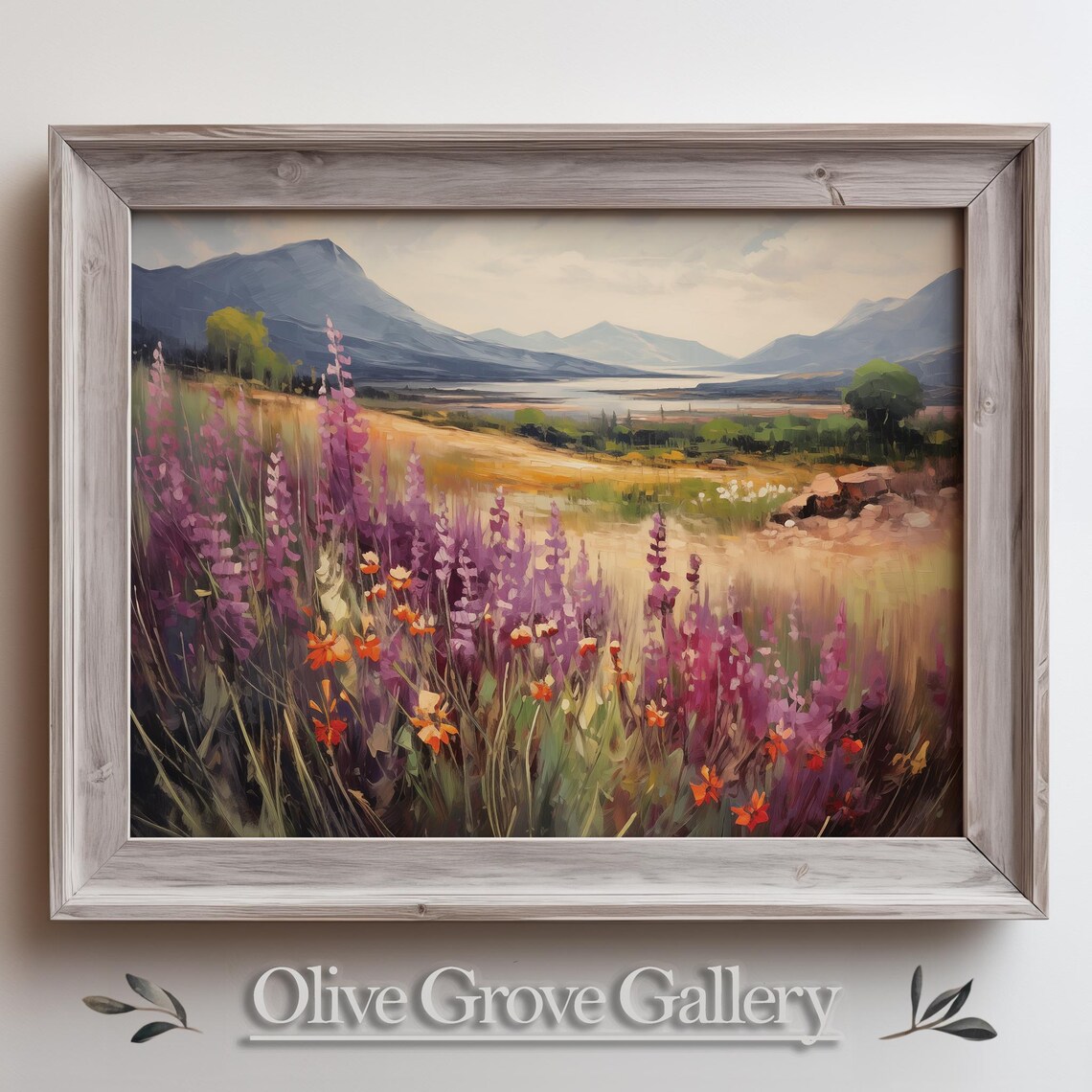 Alpine Purple Lupine Meadow Mountain Lake Valley Landscape Poster