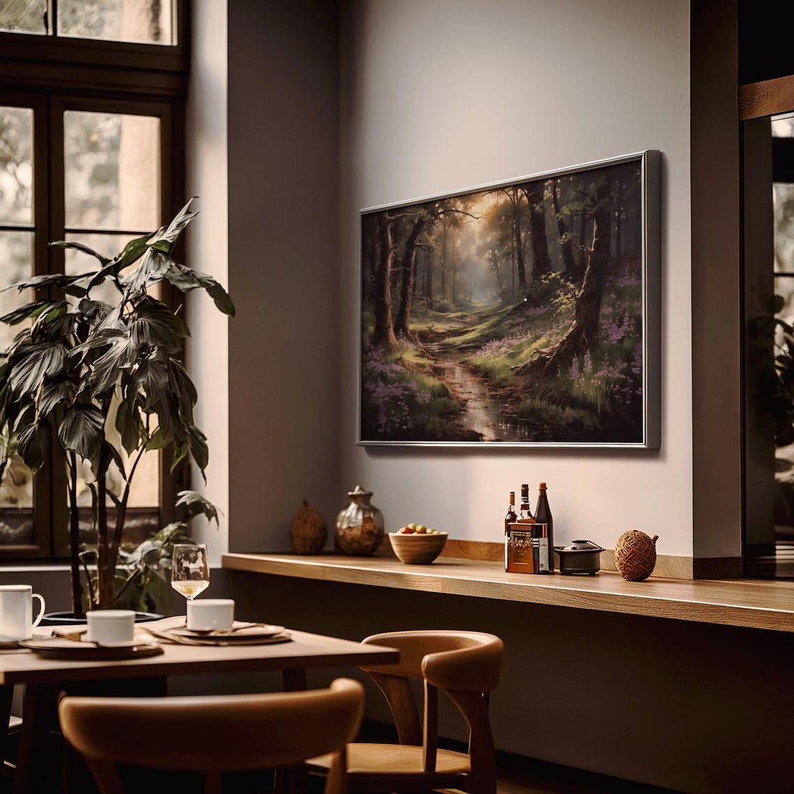 Misty Woodland Stream Quiet Forest Reflection Painting Poster - Image 2