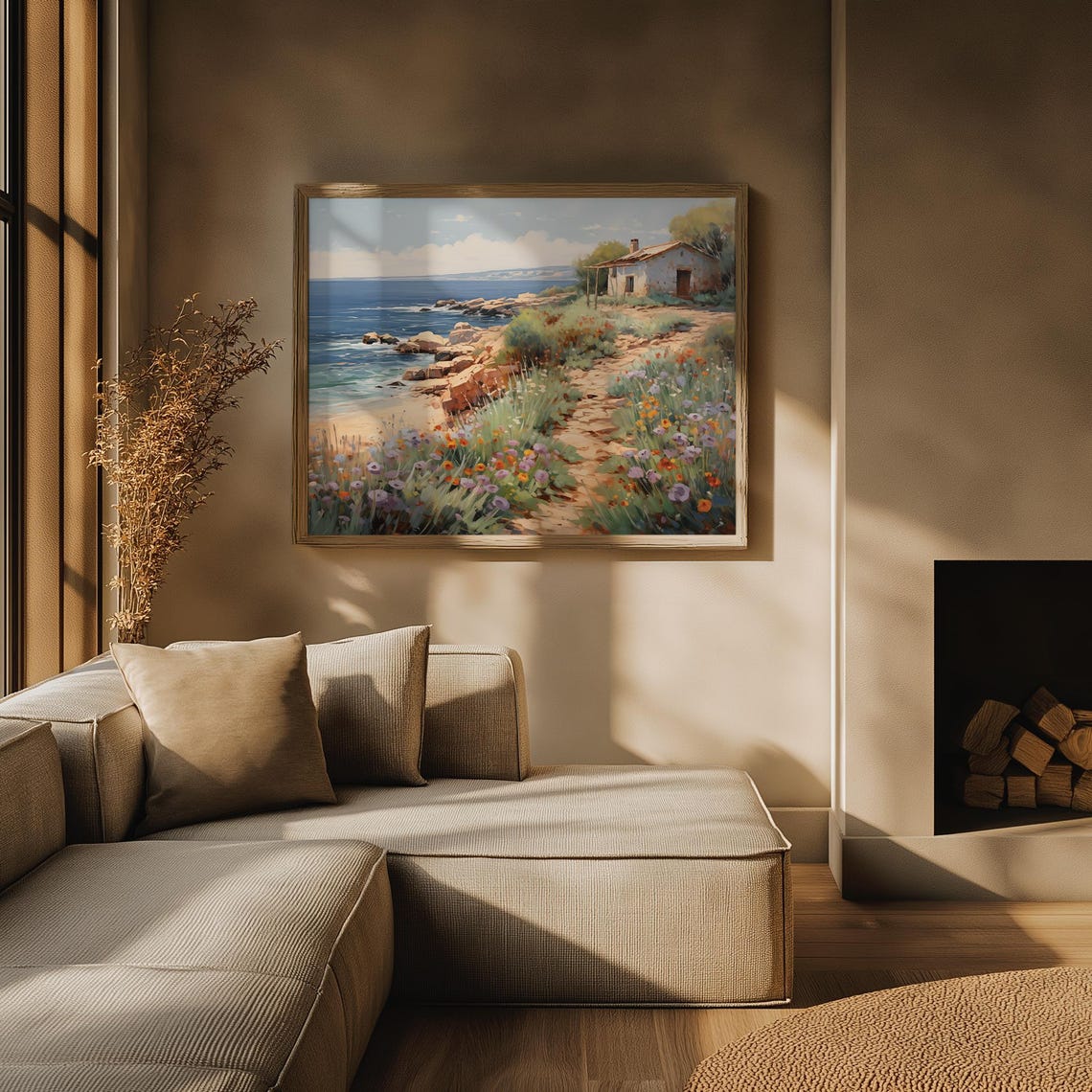 Seaside Rocky Coastal Cottage Path Blue Sea Wildflower Poster - Image 3