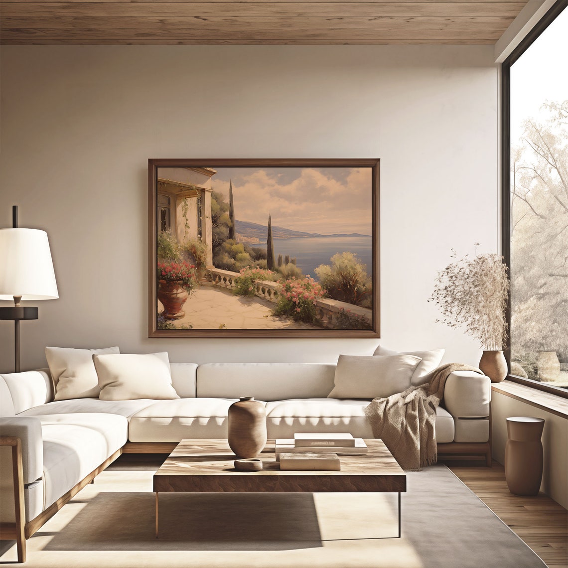 Italian Villa Terrace Overlooking the Sea Oil Painting Poster - Image 4