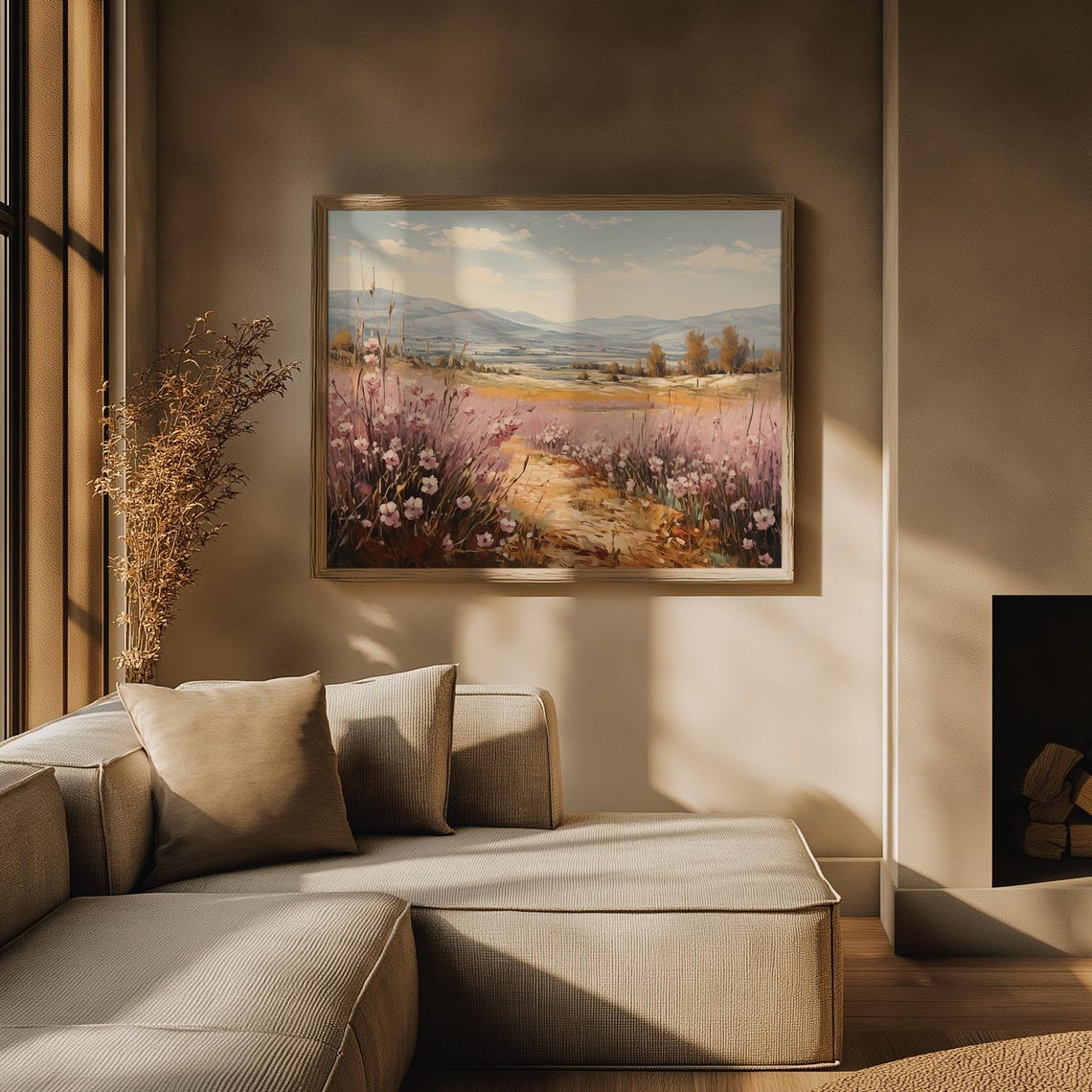 Pink Wildflower Path Spring Hills Mountain View Oil Painting Poster - Image 3