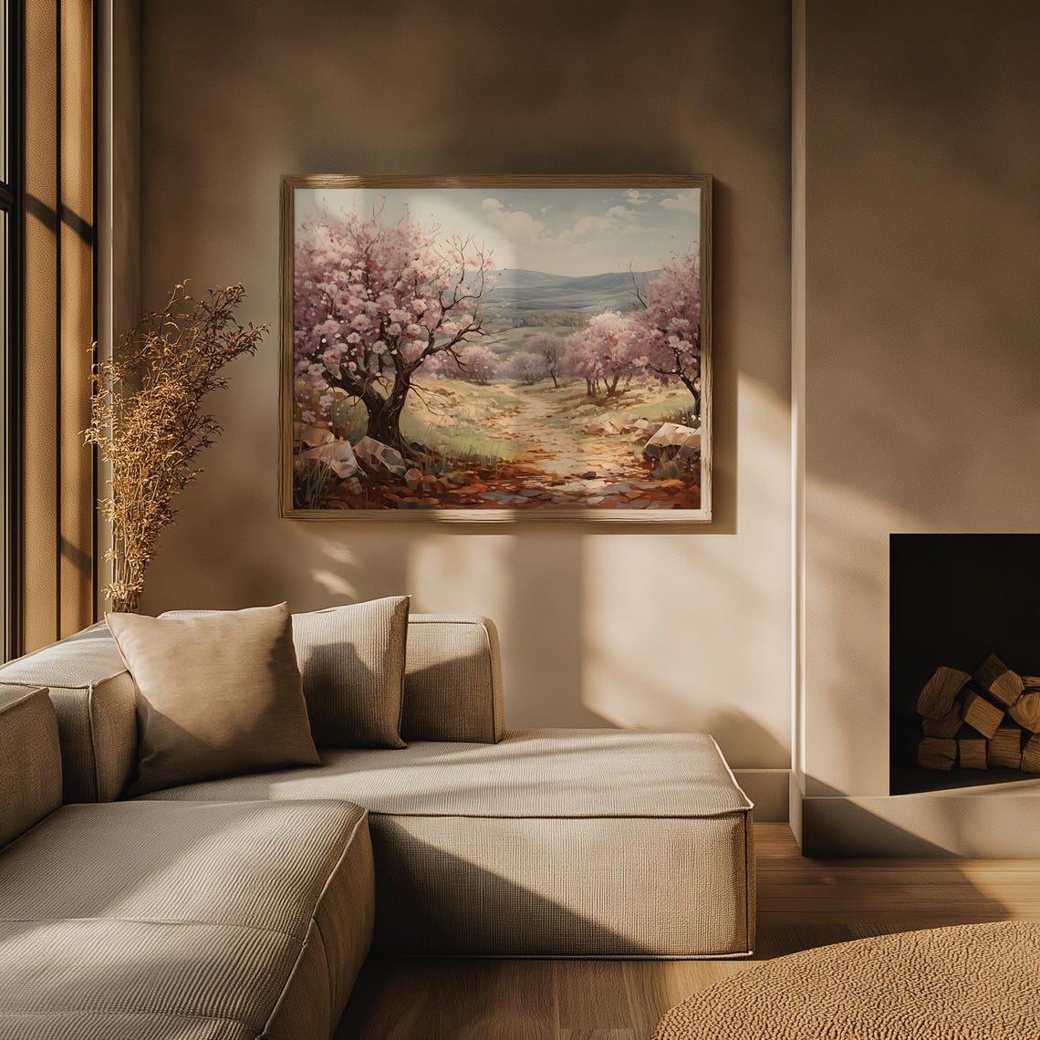 Almond Blossom Pathway Painting Spring Flower Trees Trail Poster - Image 3