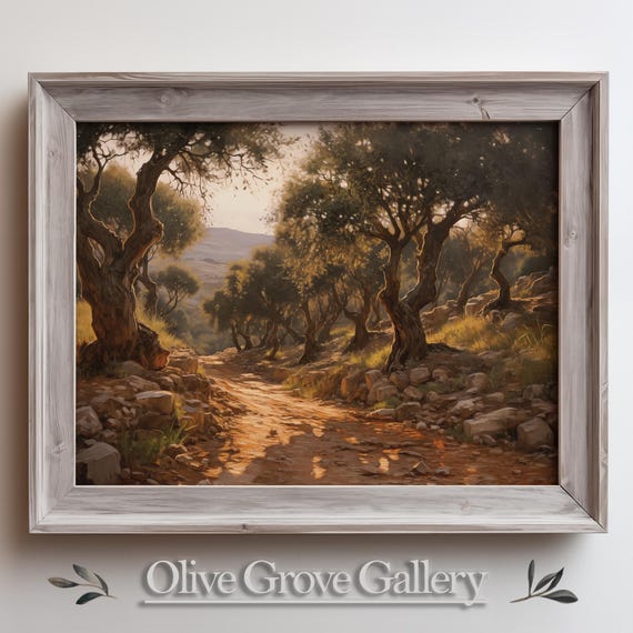 Serene Olive Grove Path Mediterranean Landscape Rustic Nature Inspired Wall Art Peaceful Countryside Decor Instant Painting