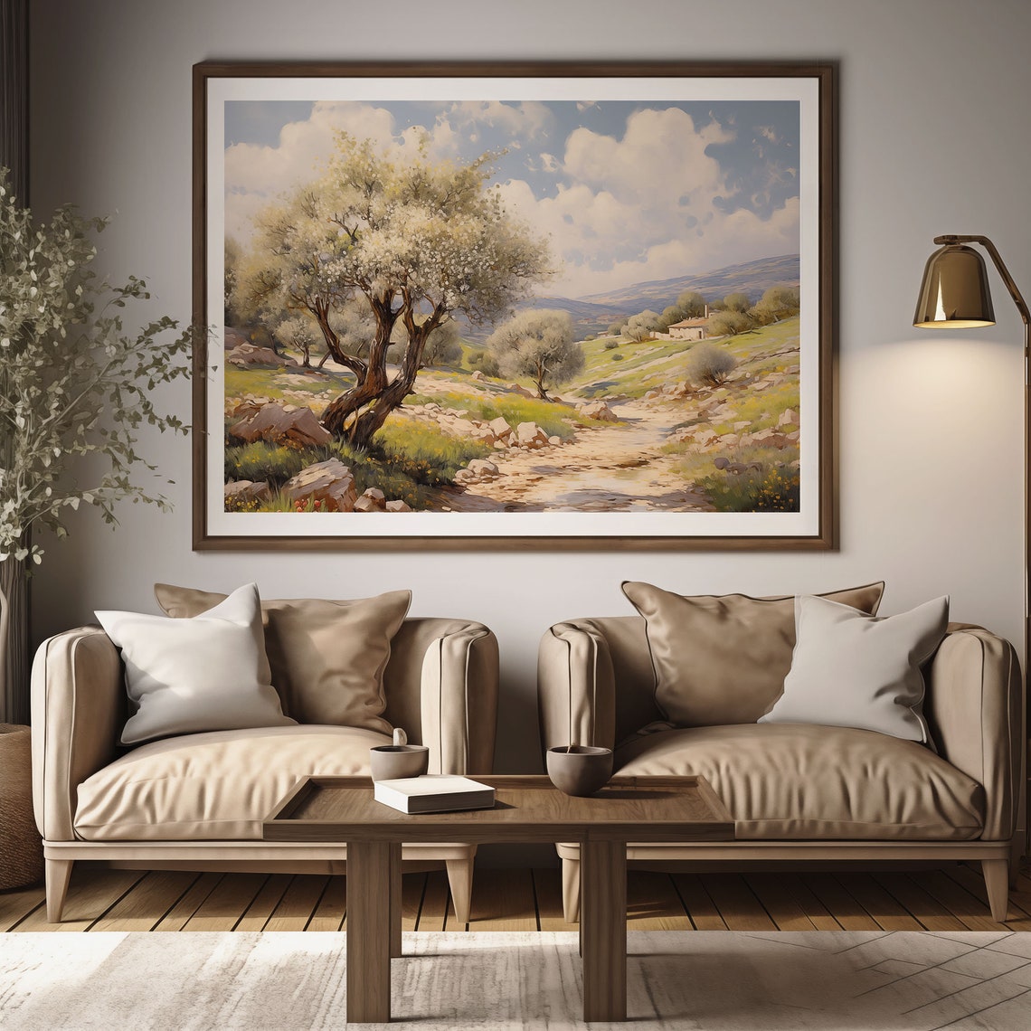 Blossoming Tree Spring Valley Dirt Path Farmhouse Oil Painting Poster - Image 2