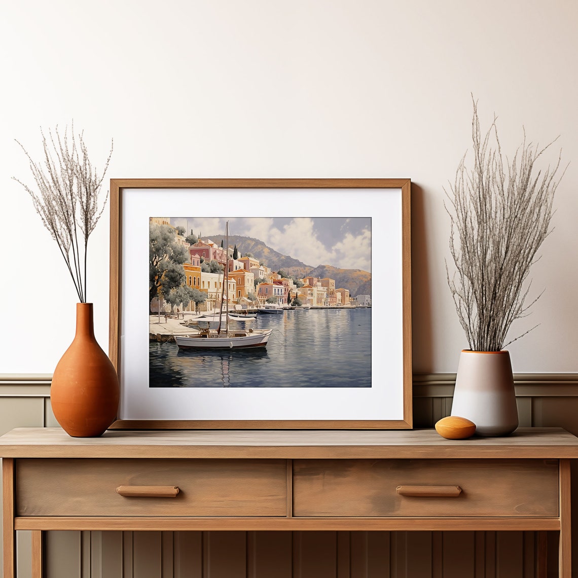 Mediterranean Harbor Sailboat Waterfront Oil Painting Poster - Image 4