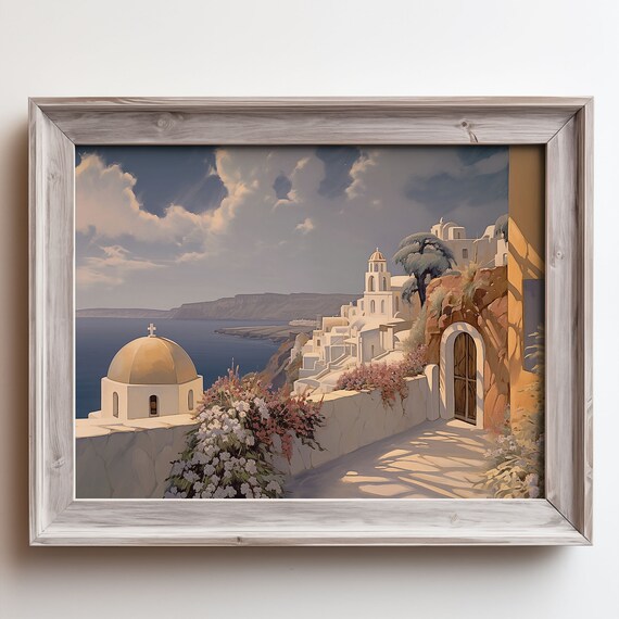 Greek Island Village with Domed Church Santorini Style Poster