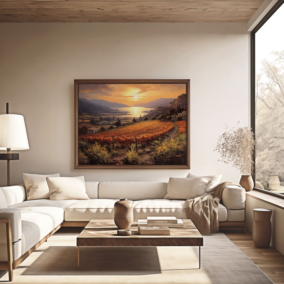 Golden Sunset Over Autumn Vineyard Valley Oil Painting Poster - Image 4