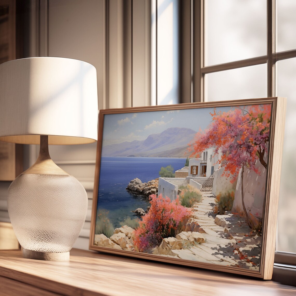 Stone Stairway to Deep Blue Sea with Villa Oil Painting Poster - Image 3