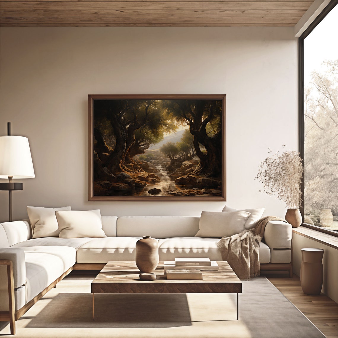 Golden Light On A Rocky Stream Under Ancient Oak Trees Vintage Poster - Image 4