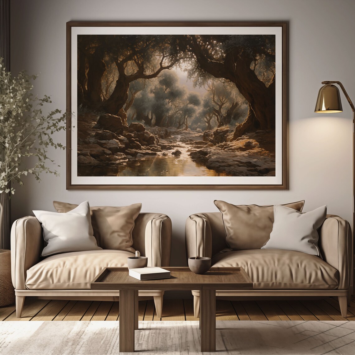 Enchanted Dark Woodland Grove Stream Vintage Oil Painting Poster - Image 2
