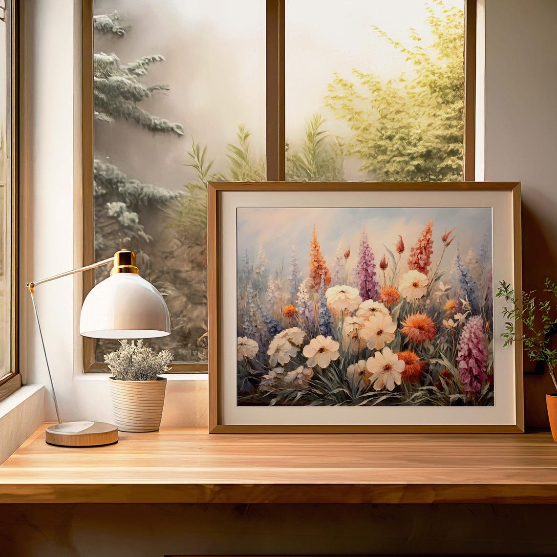 Tall Wildflower Field Blue Sky Lupine Bloom Oil Painting Poster - Image 3
