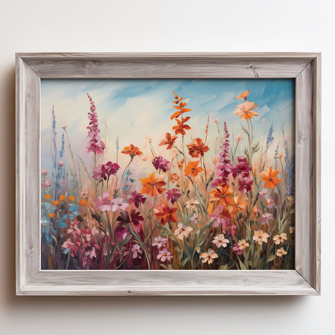 Colorful Wildflower Meadow Bloom Floral Sky Oil Painting Poster