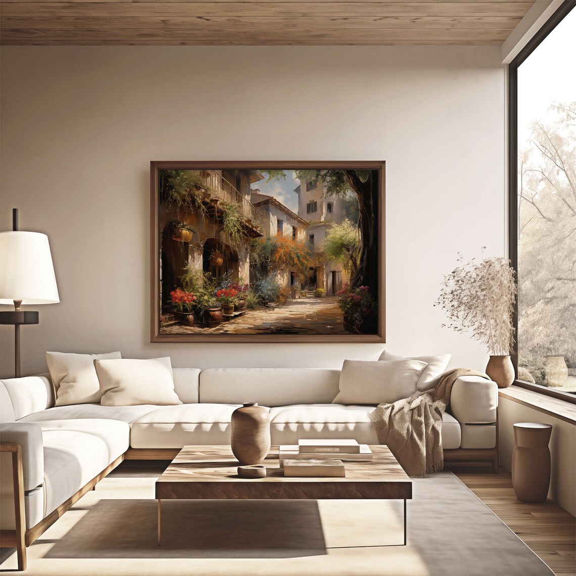 Old Italian Village Alley Flower Pots Sunlit Street Oil Painting Poster - Image 4