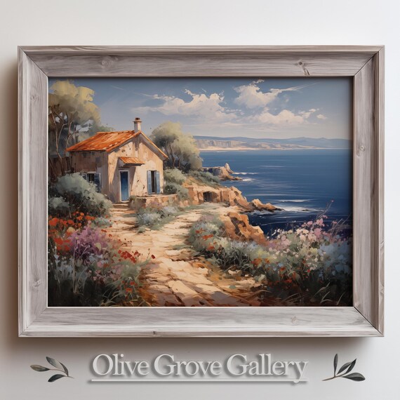Mediterranean Coastal Cottage Wildflower Path Seaside Poster