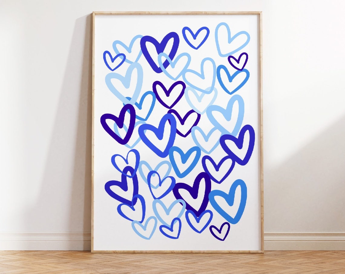 Blue Graffiti Hearts Pattern Colorful Preppy Dorm Love Poster
