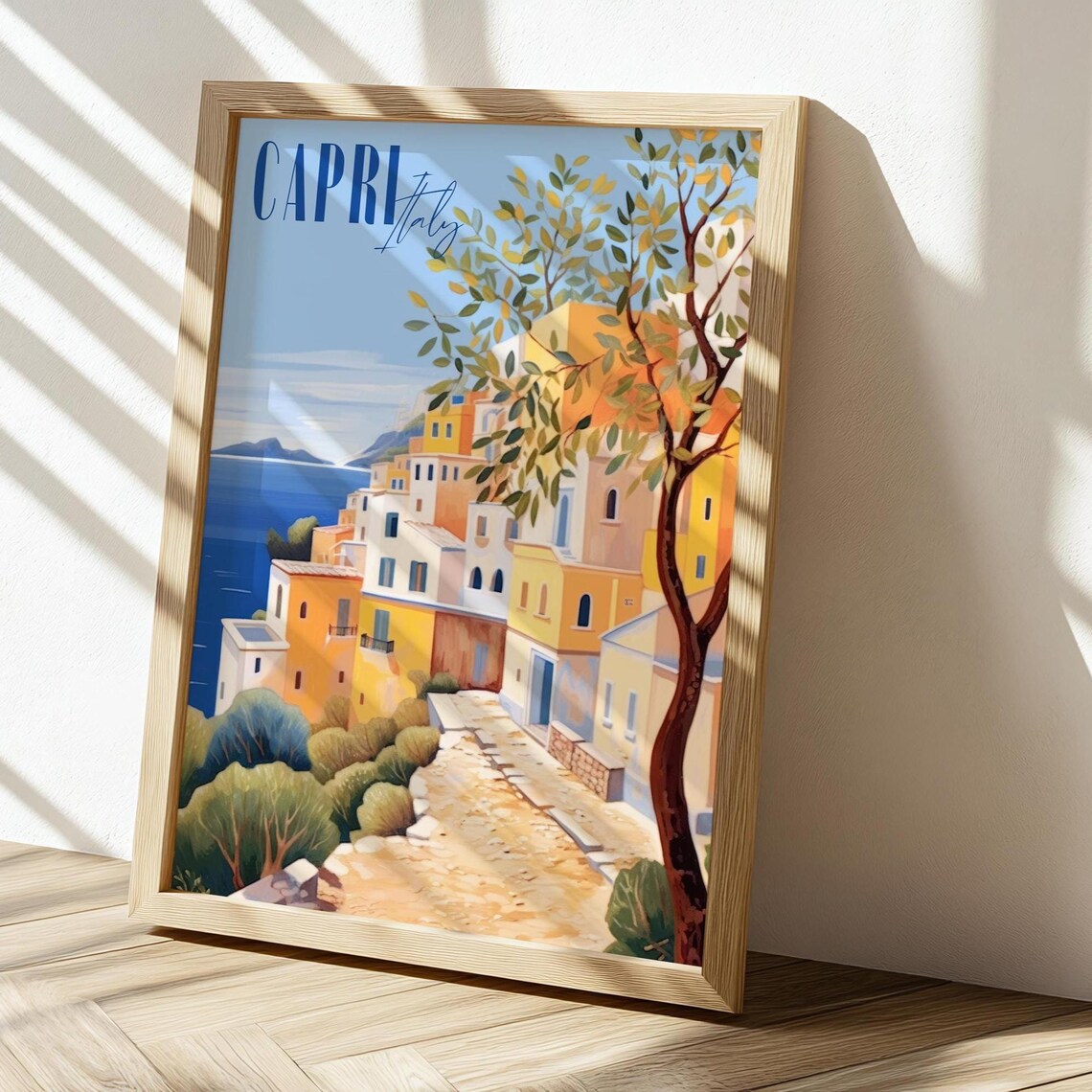 Capri Italy Colorful Cliffside Village Illustrated Travel Poster