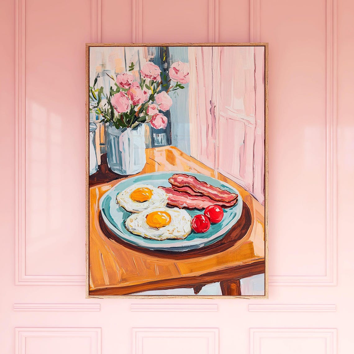 Bacon And Eggs Breakfast Plate Colorful Kitchen Painting Poster