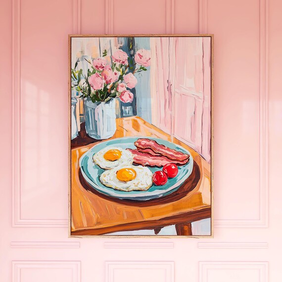 Bacon And Eggs Breakfast Plate Colorful Kitchen Painting Poster